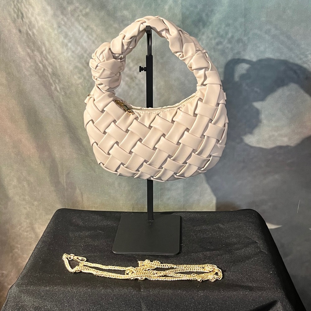 Urban‎ Expressions Cream Woven Knot Handle Shoulder Bag Gold Chain Crossbody